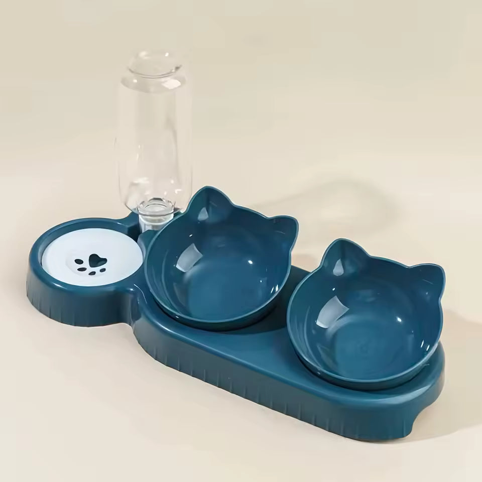 Set 3 en 1 de Comedero y Bebedero para Gatos con Botella de Agua por Gravedad